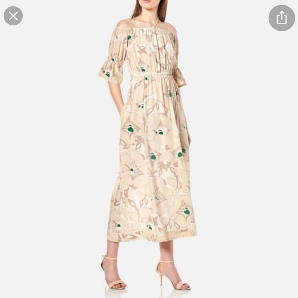 Ganni Women’s Grace Silk Long Floral Dress in Natural